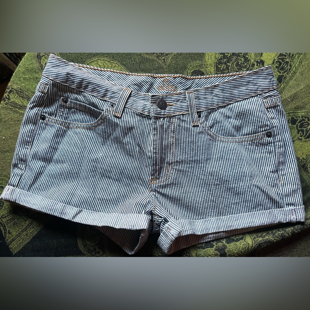 Lux Black and White Striped Jean Shorts
